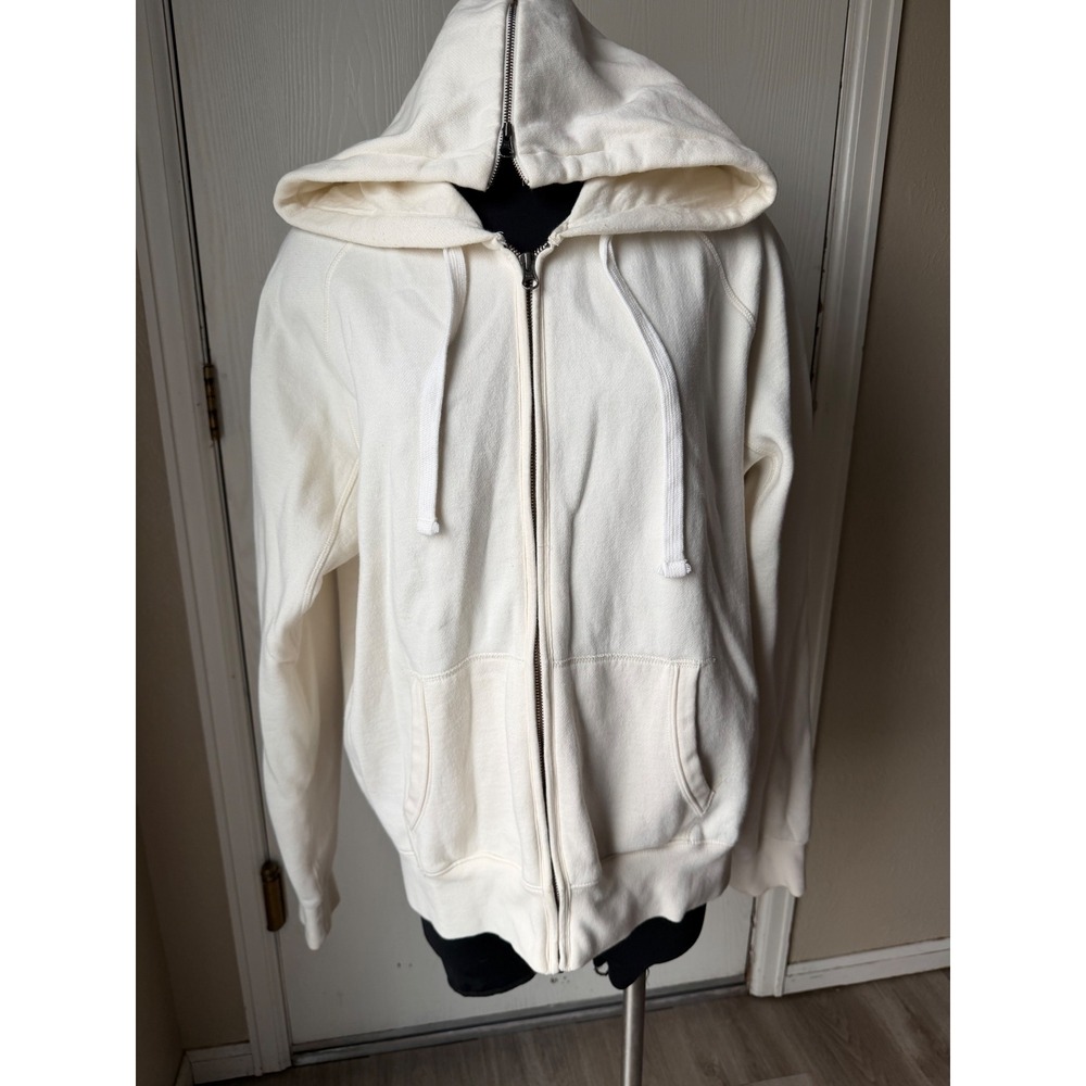 Vintage Georges Marciano All American Zip Up Hoodie Cream Off White Mens Large